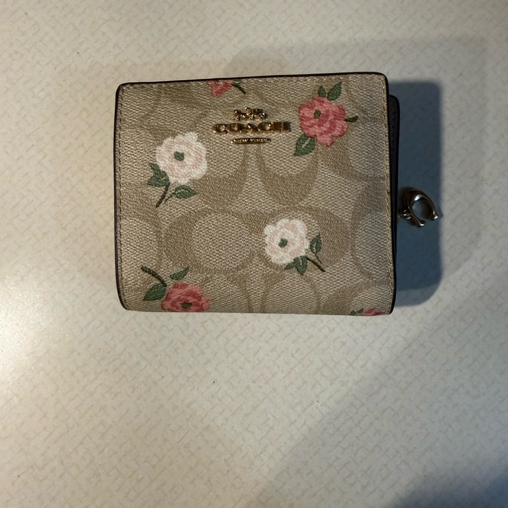Coach Beige Wallet with Pink Floral Design